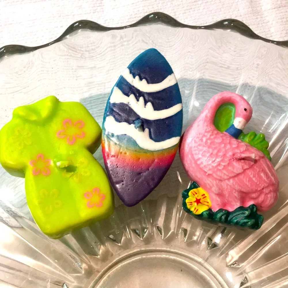 Set/9 FLOATING SUMMER SEASIDE CANDLES 🏄‍♀️🦩🌺👙👒🌼🪸👚